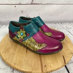 Socofy Leather Slip On Shoes Womens Size EU 42 US 10.5 11 Floral Boho Comfort